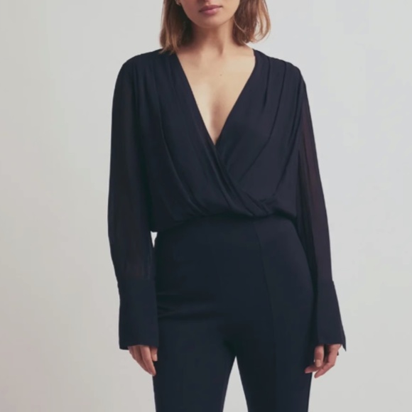 NWT Favorite Daughter The Chiffion Date Blouse Bodysuit - Navy Blue - Picture 1 of 5
